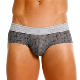 Gray patterned men’s briefs with light gray waistband featuring único brand name modelo 25050101103