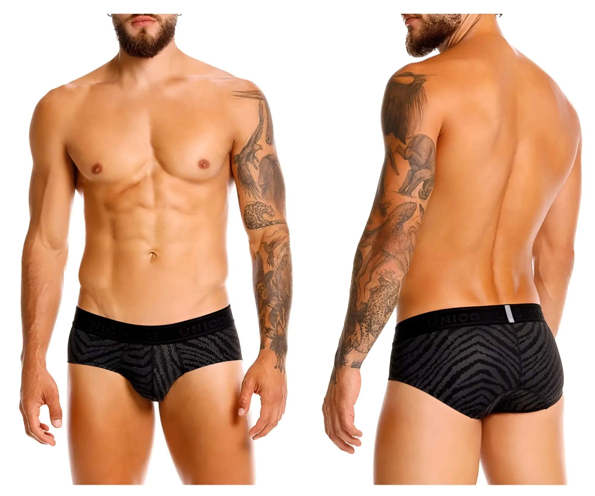 Black and gray zebra-striped men’s briefs with a black nico waistband unicO 25050101104 Zelmur briefs color 99-black