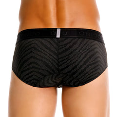 Black unico 25050101104 zelmur briefs with subtle geometric silver dots and branded elastic waistband in black