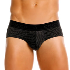 Black unico 25050101104 Zelmur briefs with subtle geometric pattern and embroidered brand name on waistband