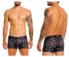 Unico 25060100103 Hongos trunks black boxer briefs with playful colorful abstract shapes in pastel hues