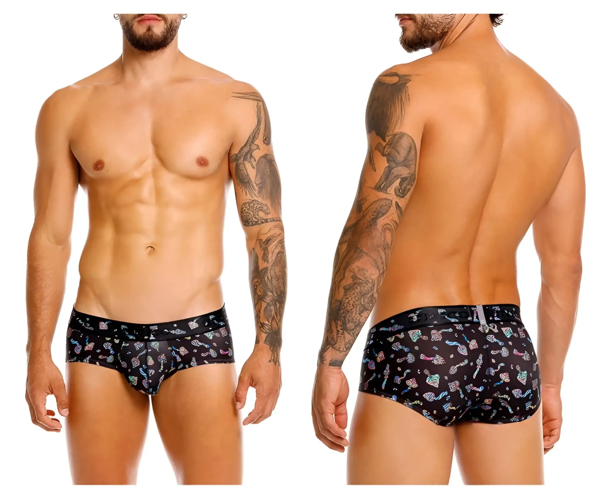 Black Unico 25060101103 Hongos briefs featuring a playful colorful sea creature pattern on soft fabric