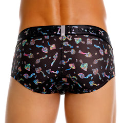 Black briefs unico 25060101103 featuring a vibrant rainbow psychedelic mushroom pattern in color 99 black