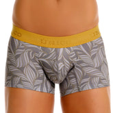 Gray boxer briefs unico 25070100104 with leaf pattern and yellow elastic waistband for comfortable everyday wear