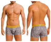 Gray unico 25070100104 caudal trunks boxer briefs with white leaf pattern and yellow elastic waistband