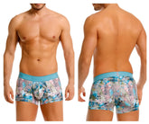 Unico 25070100105 vitral trunks men’s boxer briefs with blue and pink geometric pattern and light blue waistband