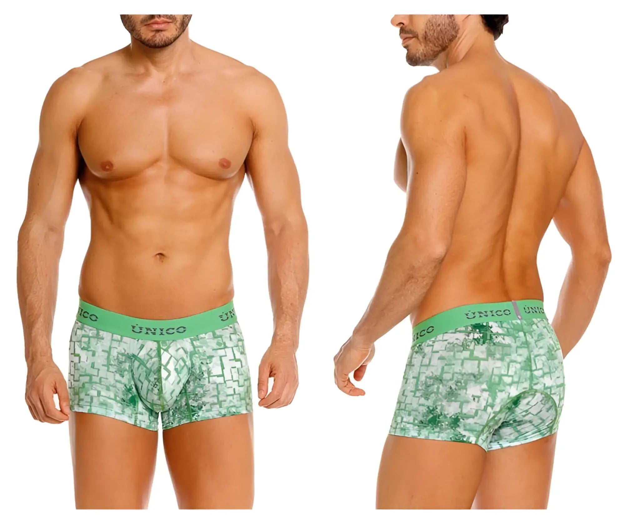 Unico 26020100102 piramide trunks green boxer briefs with geometric pattern and elastic waistband