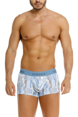 Light blue and white Unico 26020100103 Ocarina patterned boxer briefs with cityscape design