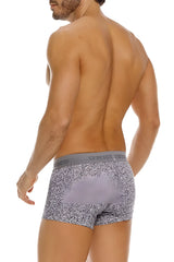 Unico 26020100114 suede trunks in gray featuring a patterned design and solid gray waistband with unico branding