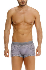 Unico 26020100114 suede trunks gray briefs with white speckles and solid gray waistband featuring unico brand name