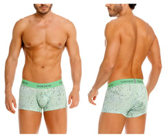 Mint green patterned unico 26020100115 hunos trunks briefs with a solid waistband featuring the unico brand name