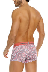Unico 26020100116 acanalado trunks men’s briefs with pink and gray pattern and red waistband in front view