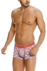 Men’s unico 26020100116 acanalado trunks boxer briefs with pink and gray abstract pattern and coral waistband