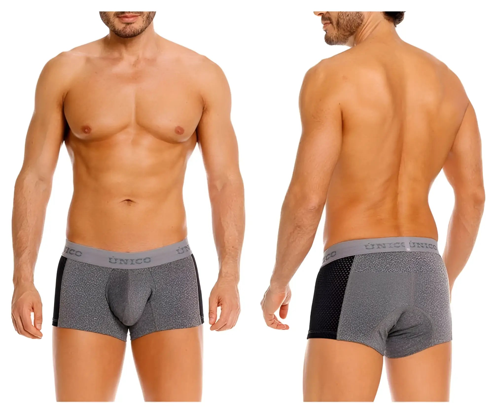 Gray and black unico 26020100121 brio trunks men’s briefs with textured fabric waistband in color 59-gray