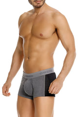 Gray and black mesh-patterned Unico 26020100121 Brio trunks with branded elastic waistband in color 59-gray