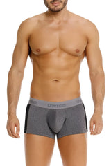 Gray heathered unico 26020100121 brio men’s boxer briefs with black side panels and branded waistband in color 59-gray