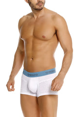 White unico boxer briefs unico 26020100122 sedoso trunks with light blue waistband and perforated mesh sides