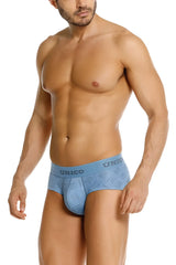 Light blue unico 26020101111 lenoso briefs with subtle wave pattern and elastic waistband for men