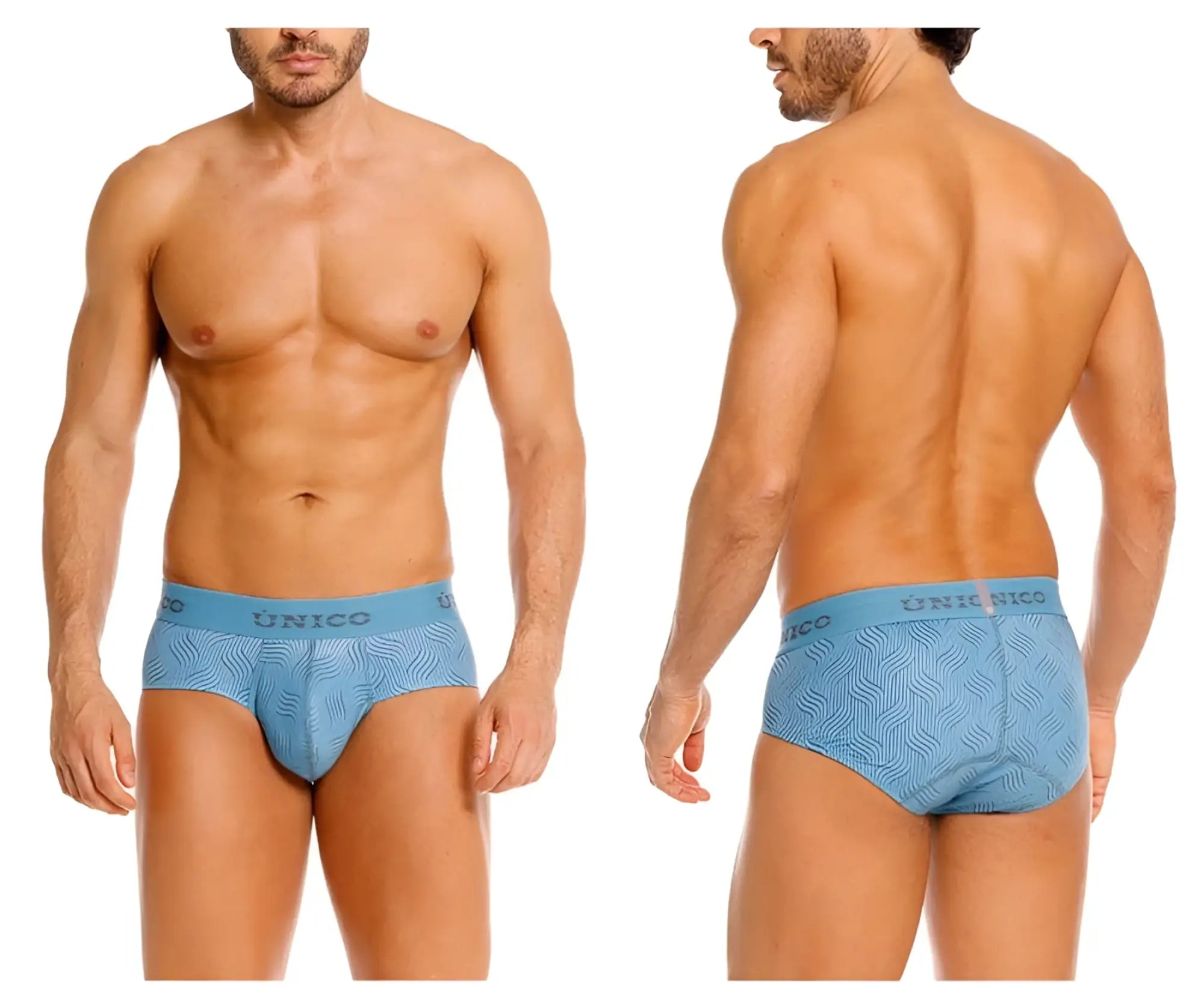 Light blue unico 26020101111 lenoso briefs with a subtle wavy pattern in comfortable breathable fabric