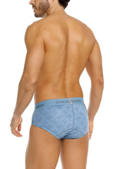 Light blue unico 26020101111 lenoso men’s briefs with a subtle wavy fabric pattern in color 46-blue