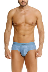 Unico lenoso briefs in light blue with a subtle wave pattern and matching waistband for comfortable wear