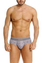 Gray patterned suede briefs with solid gray waistband featuring unico brand name color 59 gray