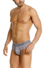 Unico 26020101114 suede briefs in gray with a patterned design and solid gray waistband featuring unico brand name