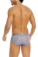 Unico 26020101114 suede briefs in gray with white speckles and gray elastic waistband branded unico