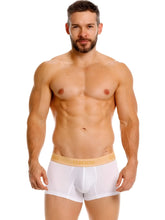 White Unico 26040100125 Amber trunks premium athletic fit briefs with tan elastic waistband and gold Unico lettering