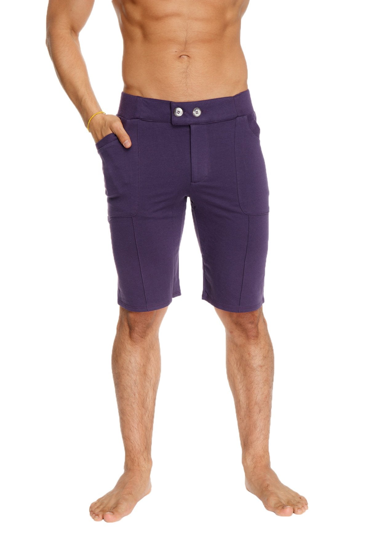 Urban tactical at home dress shorts in eggplant purple with button closure and side pockets for casual wear