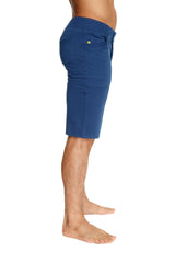 Royal blue urban tactical at home dress shorts with multiple cargo pockets and subtle brand logo on the waistband