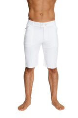 White urban tactical at home dress shorts with a clean tailored design and button closure for men