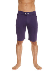Urban tactical at home dress shorts in eggplant purple featuring sleek form-fitting design with silver buttons at waistband