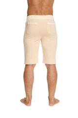 Beige cotton urban tactical at home dress shorts with elastic waistband and two front pockets for casual wear