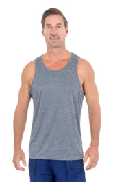 Uzzi dri-fit tank top in gray heathered fabric with a simple round neckline and sleeveless design