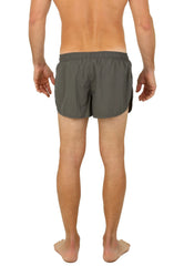 Gray uzzi running shorts with elastic waistband lightweight streamlined design ideal for athletic use