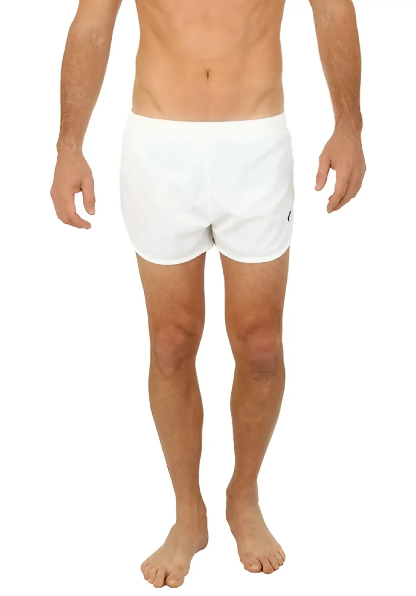 White Uzzi running shorts with a simple clean design and a small logo on the lower right leg ideal for athletic wear