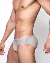 Gray men’s briefs v10 core bikini with subtle logo on waistband made from soft breathable fabric