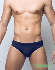Navy blue v10 core bikini swim trunks with subtle waistband logo designed for comfortable beachwear