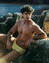 Bright yellow and white striped printed swim sunga v40 in dolce yellow for comfortable beachwear