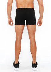 Black vault gym-tech athletic shorts with snug fit elastic waistband and three color heat weld zippers for performance use