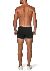 Black vault gym-tech stretch shorts with heat weld zippers featuring smooth form-fitting briefs design