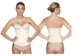 Vedette 103 renee waist cincher nude plus structured cream corset with front button closure and adjustable straps