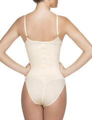 Beige seamless Vedette 105 Lea bodysuit in bikini color nude with thin straps and high-waisted cut