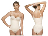 Beige seamless Vedette 107 Evonne underbust bodysuit with thin straps and smooth form-fitting design in nude color