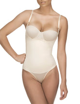 Beige seamless bodycon shapewear bodysuit with thin adjustable straps vedette 107 evonne underbust in nude bikini color