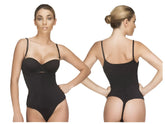 Black seamless vedette 111 evonne underbust bodysuit with thong design thin straps and form-fitting silhouette