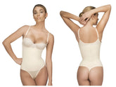 Beige vedette 111 evonne underbust bodysuit in thong nude color with thin straps and seamless form-fitting design