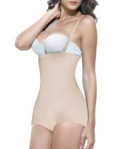 Vedette 123 Lillian strapless body shaper in nude with adjustable beige straps and a light blue bra cup detail