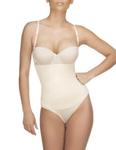 Beige vedette 210 nadine strapless bodysuit with thin adjustable straps and smooth seamless body shaper design